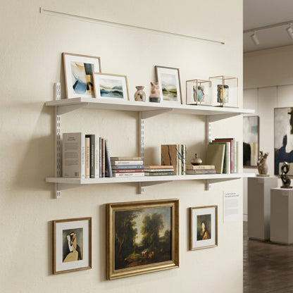 White Twin Slot Shelving Kit - H430mm x W1200mm, 3 Uprights & 2 Wooden Shelves