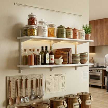 White Twin Slot Shelving Kit - H430mm x W1200mm, 3 Uprights & 2 Wooden Shelves