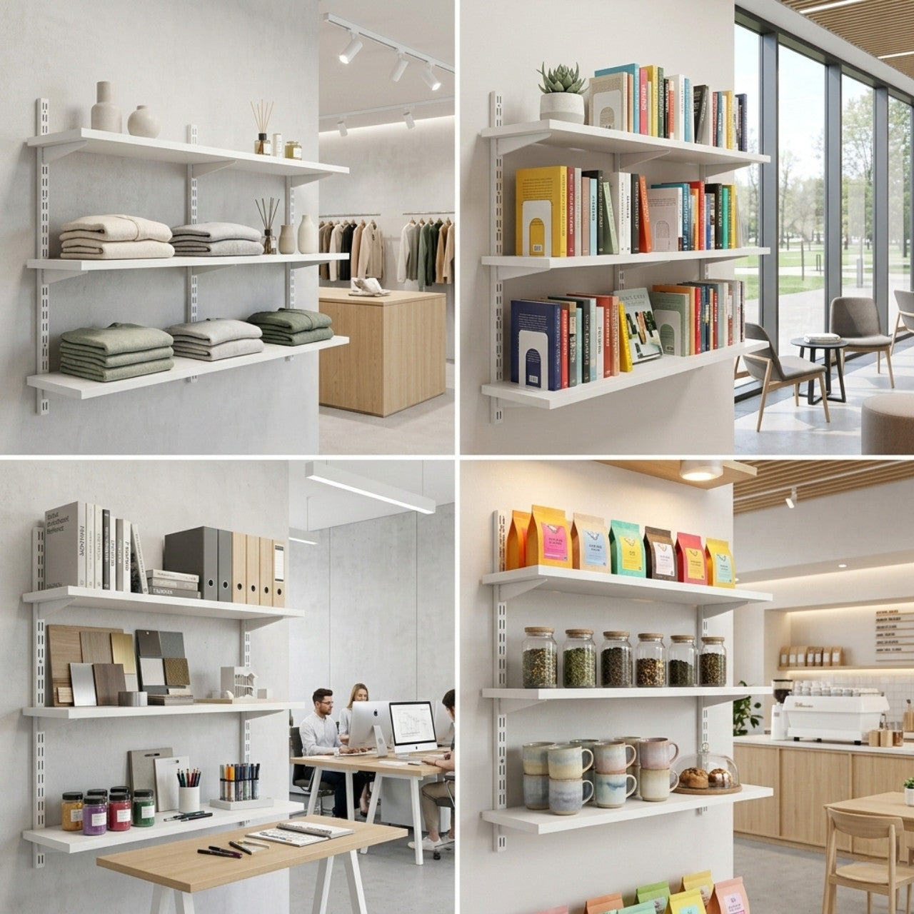 White Twin Slot Shelving Kit - H1000 x W1200mm, 3 Uprights & 3 Wooden Shelves