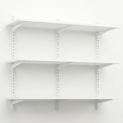 White Twin Slot Shelving Kit - H1000 x W1200mm, 3 Uprights & 3 Wooden Shelves