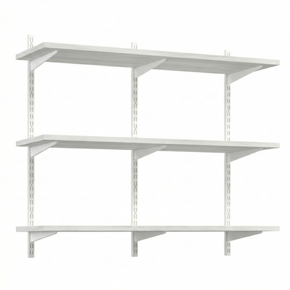 White Twin Slot Shelving Kit - H1000 x W1200mm, 3 Uprights & 3 Wooden Shelves