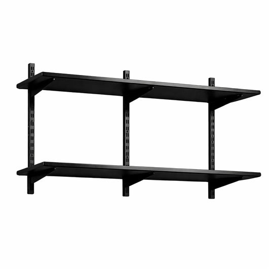 Black Twin Slot Shelving Kit - H430mm x W1200mm, 3 Uprights & 2 Wooden Shelves