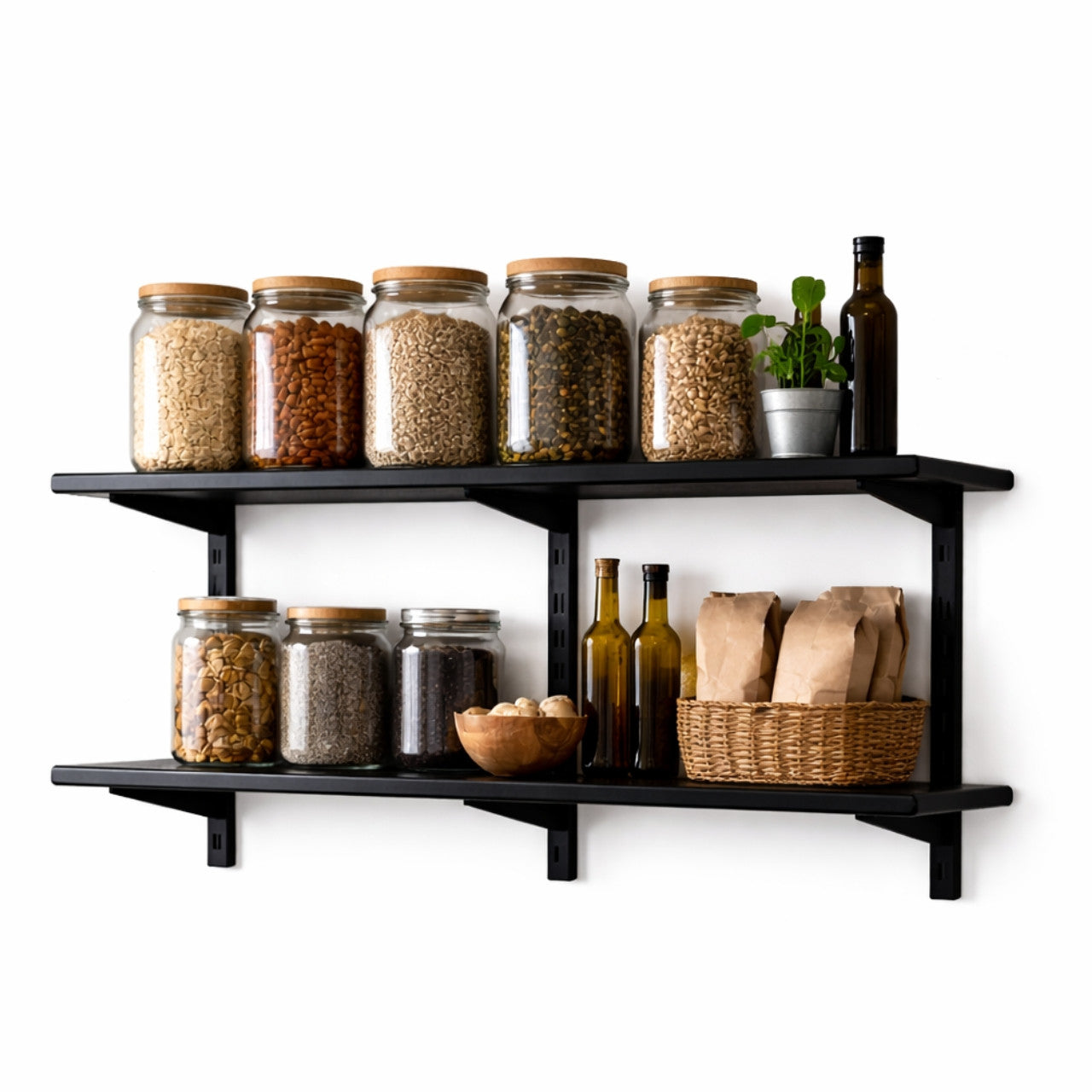Black Twin Slot Shelving Kit - H430mm x W1200mm, 3 Uprights & 2 Wooden Shelves