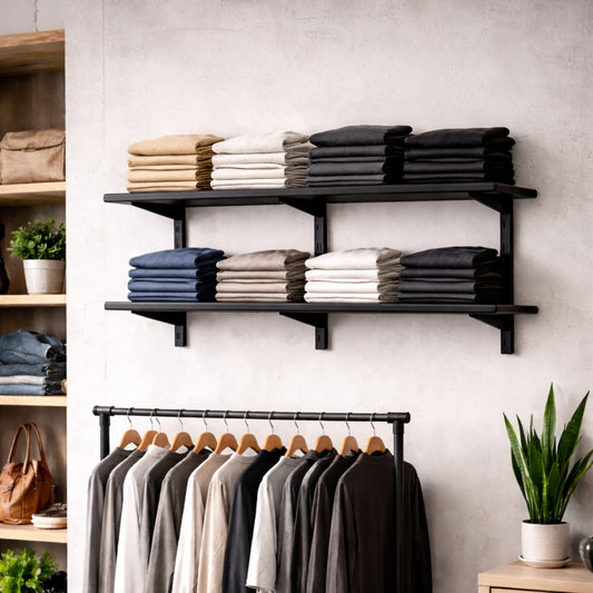 Black Twin Slot Shelving Kit - H430mm x W1200mm, 3 Uprights & 2 Wooden Shelves