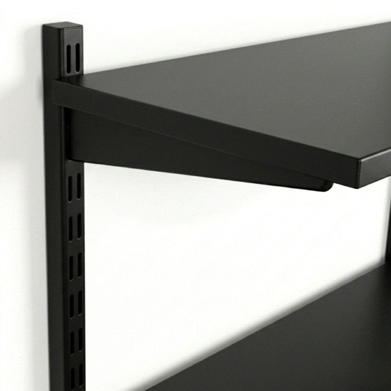 Black Twin Slot Shelving Kit - H430mm x W1200mm, 3 Uprights & 2 Wooden Shelves