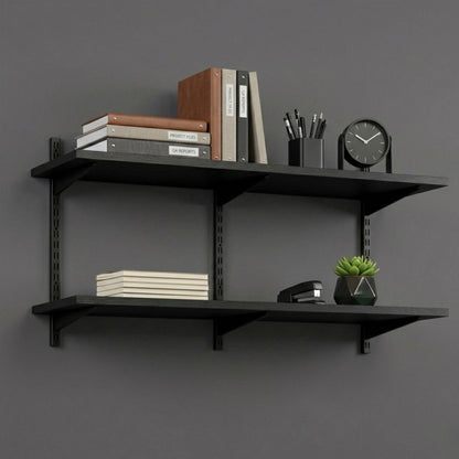 Black Twin Slot Shelving Kit - H430mm x W1200mm, 3 Uprights & 2 Wooden Shelves