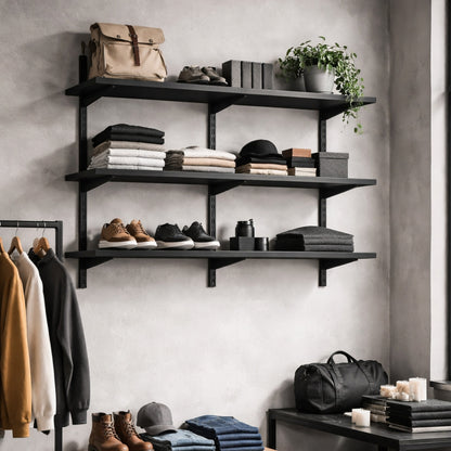 Black Twin Slot Shelving Kit - H1000 x W1200mm, 3 Uprights & 3 Wooden Shelves
