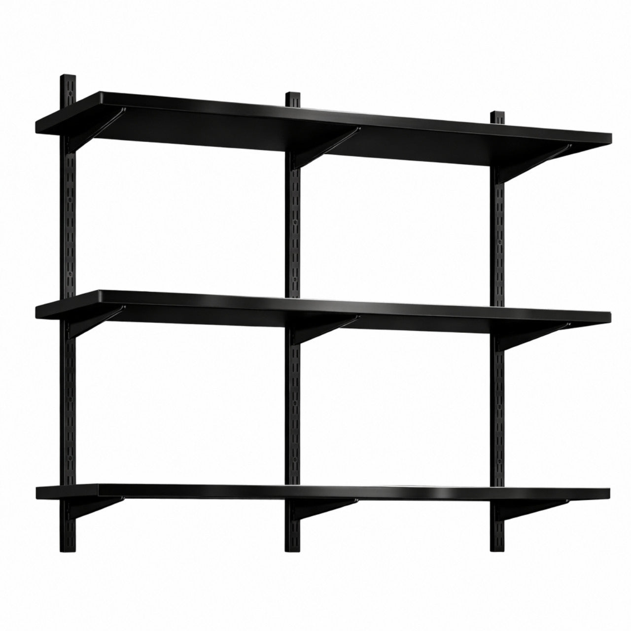 Black Twin Slot Shelving Kit - H1000 x W1200mm, 3 Uprights & 3 Wooden Shelves