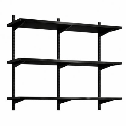 Black Twin Slot Shelving Kit - H1000 x W1200mm, 3 Uprights & 3 Wooden Shelves