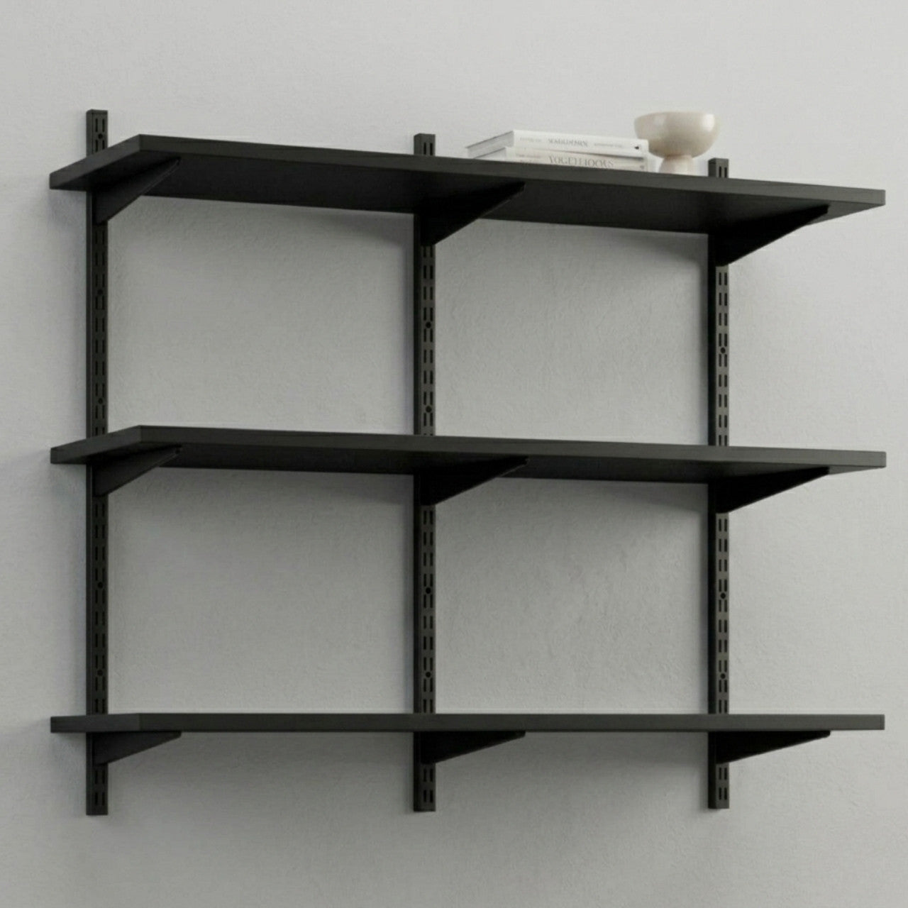 Black Twin Slot Shelving Kit - H1000 x W1200mm, 3 Uprights & 3 Wooden Shelves