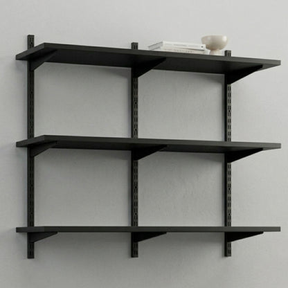 Black Twin Slot Shelving Kit - H1000 x W1200mm, 3 Uprights & 3 Wooden Shelves