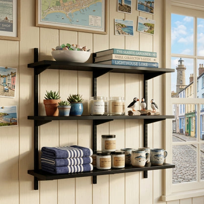 Black Twin Slot Shelving Kit - H1000 x W1200mm, 3 Uprights & 3 Wooden Shelves
