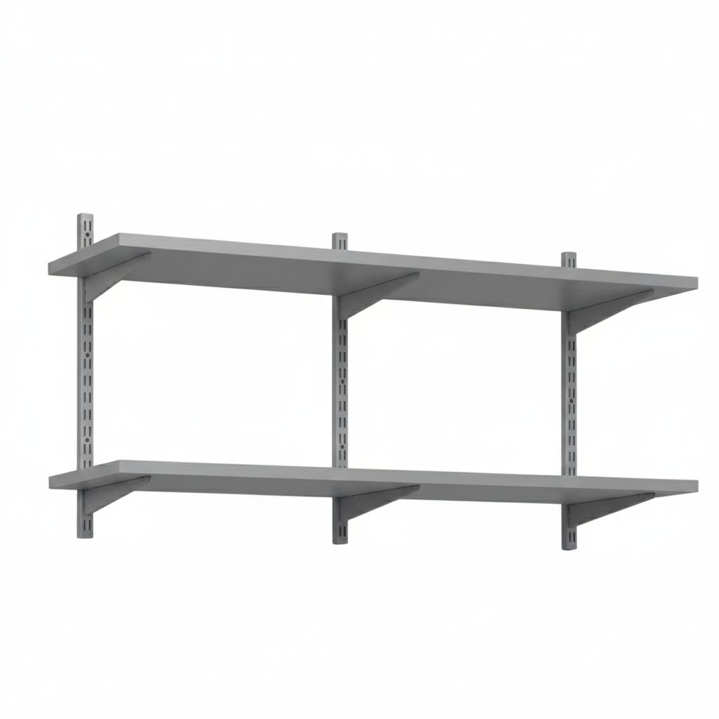 Silver Twin Slot Shelving Kit - H430mm x W1200mm, 3 Uprights & 2 Dark Grey Wooden Shelves