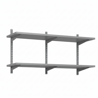 Silver Twin Slot Shelving Kit - H430mm x W1200mm, 3 Uprights & 2 Dark Grey Wooden Shelves