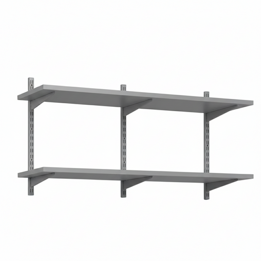 Silver Twin Slot Shelving Kit - H430mm x W1200mm, 3 Uprights & 2 Dark Grey Wooden Shelves