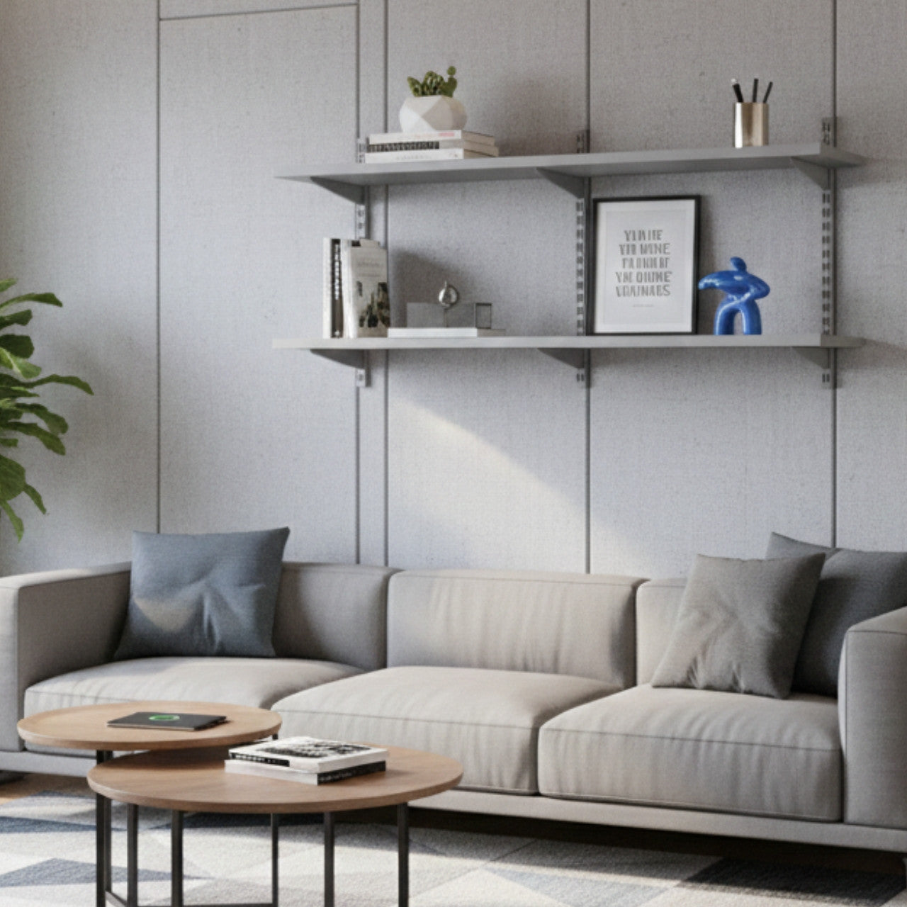 Silver Twin Slot Shelving Kit - H430mm x W1200mm, 3 Uprights & 2 Dark Grey Wooden Shelves