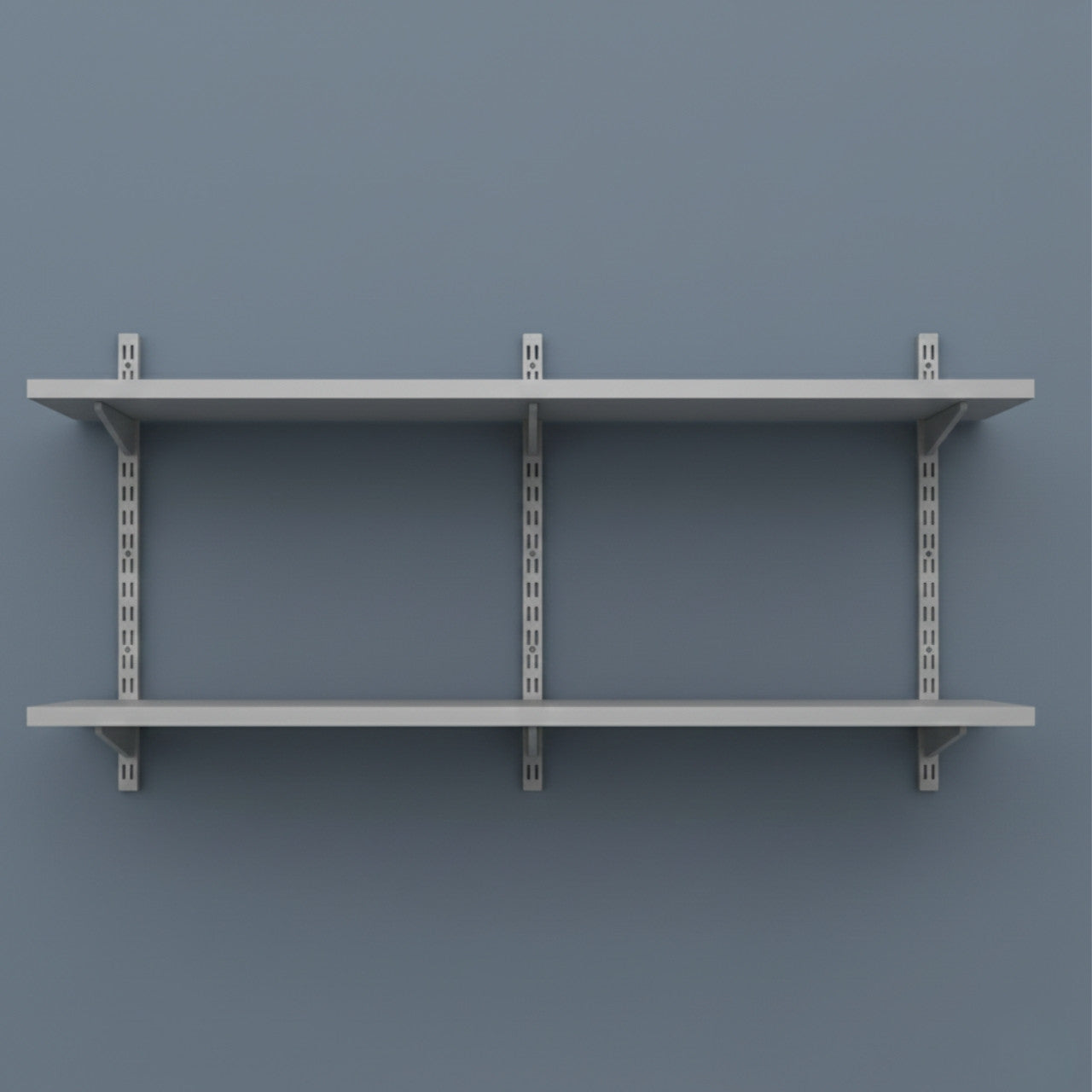 Silver Twin Slot Shelving Kit - H430mm x W1200mm, 3 Uprights & 2 Dark Grey Wooden Shelves