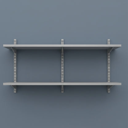 Silver Twin Slot Shelving Kit - H430mm x W1200mm, 3 Uprights & 2 Dark Grey Wooden Shelves