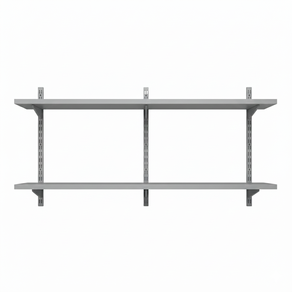 Silver Twin Slot Shelving Kit - H430mm x W1200mm, 3 Uprights & 2 Dark Grey Wooden Shelves