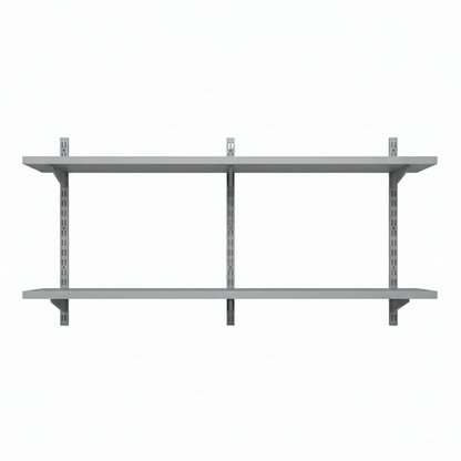 Silver Twin Slot Shelving Kit - H430mm x W1200mm, 3 Uprights & 2 Dark Grey Wooden Shelves