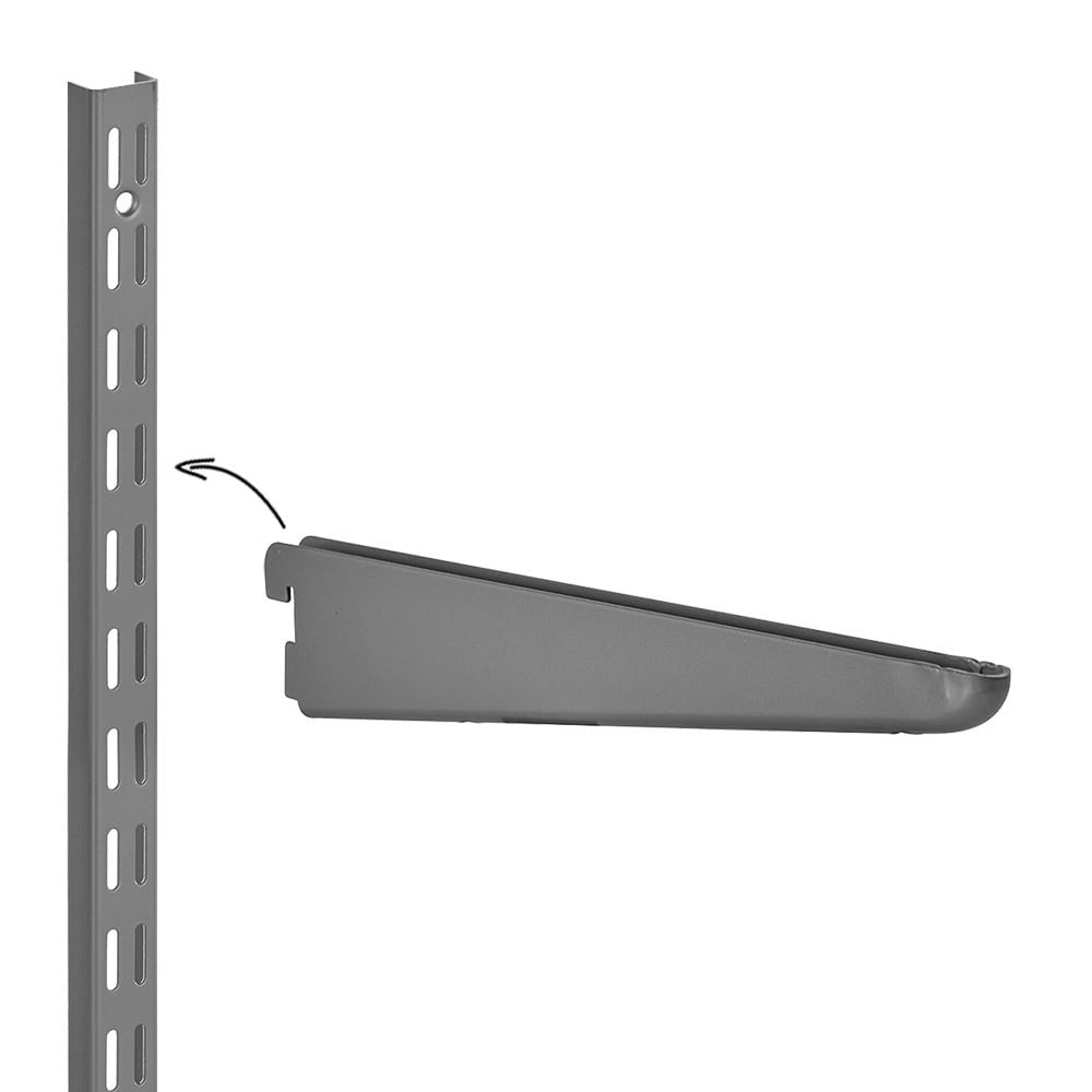 Silver Twin Slot Shelving Kit - H1000 x W1200mm, 3 Uprights & 3 Dark Grey Wooden Shelves