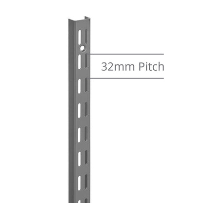 Silver Twin Slot Shelving Kit - H1000 x W1200mm, 3 Uprights & 3 Dark Grey Wooden Shelves