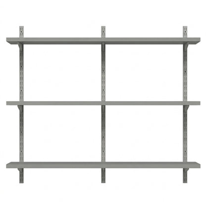 Silver Twin Slot Shelving Kit - H1000 x W1200mm, 3 Uprights & 3 Dark Grey Wooden Shelves
