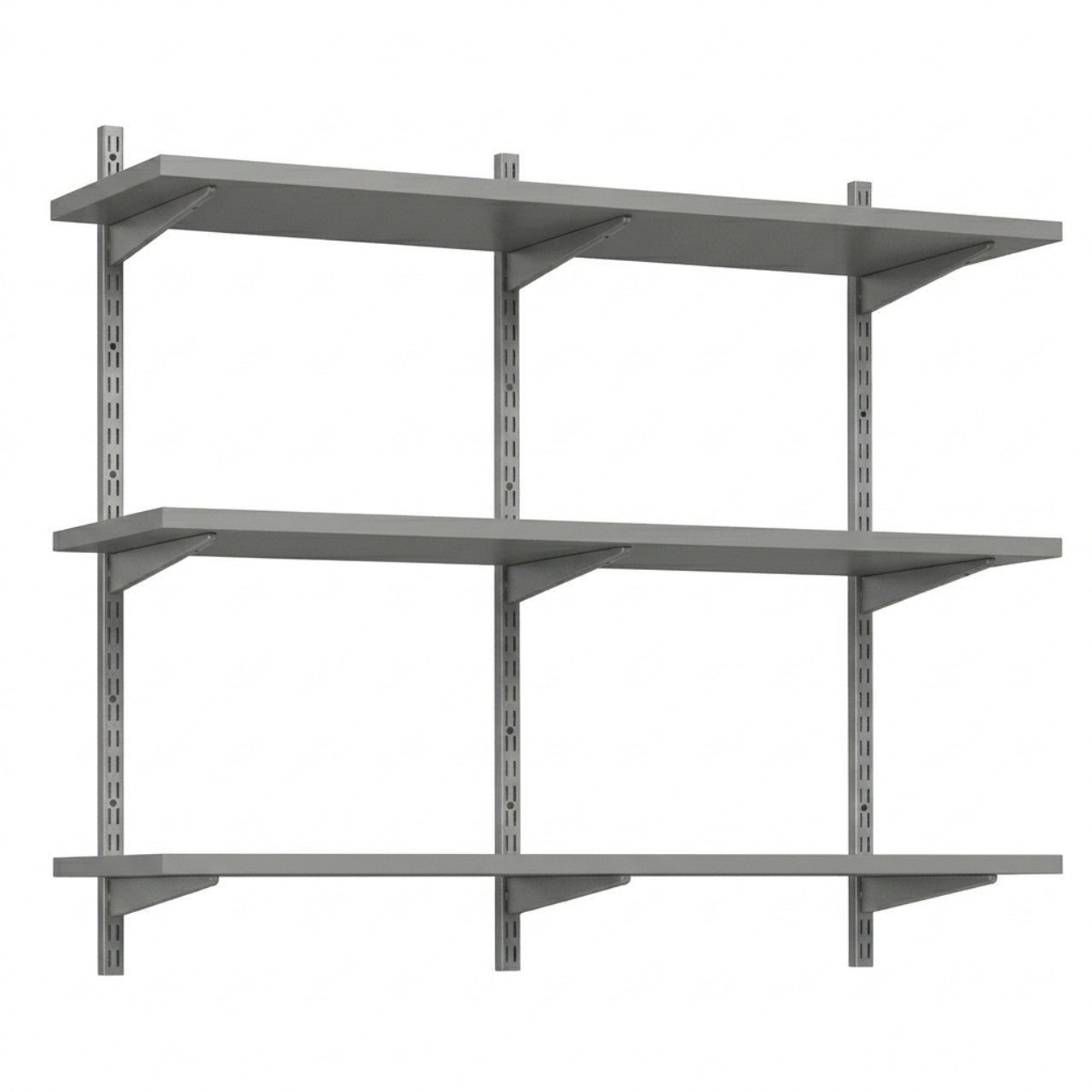 Silver Twin Slot Shelving Kit - H1000 x W1200mm, 3 Uprights & 3 Dark Grey Wooden Shelves