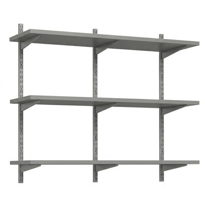 Silver Twin Slot Shelving Kit - H1000 x W1200mm, 3 Uprights & 3 Dark Grey Wooden Shelves