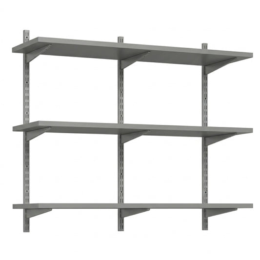 Silver Twin Slot Shelving Kit - H1000 x W1200mm, 3 Uprights & 3 Dark Grey Wooden Shelves