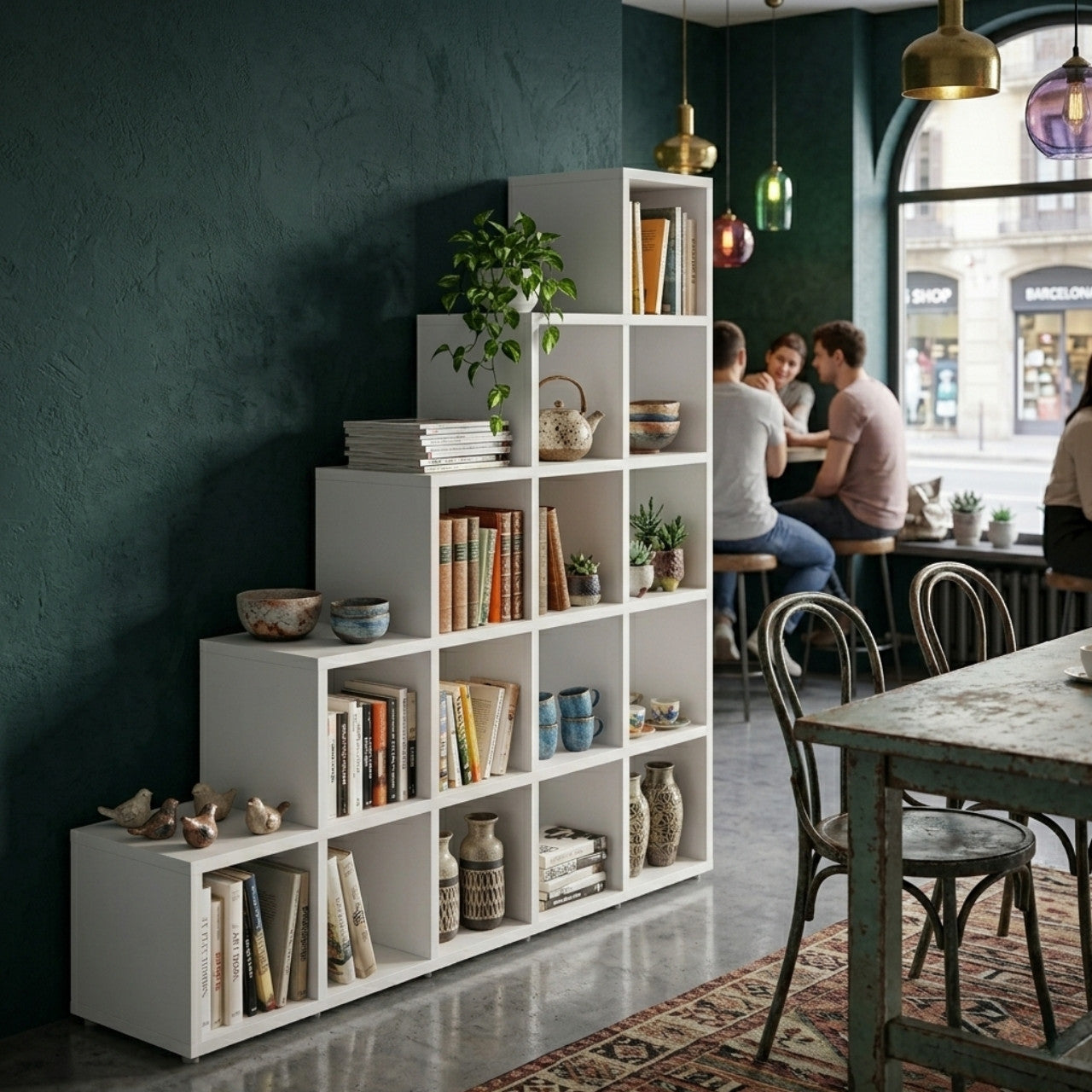 White Cube Stepped Shelving Display & Storage Unit -5 x 5