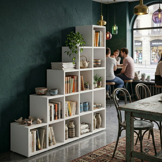 White Cube Stepped Shelving Display & Storage Unit -5 x 5