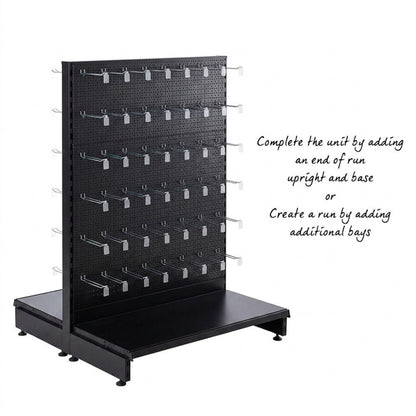 Black Modular Gondola Unit - Perforated Back Panels, Euro Hooks, Tickets Holders