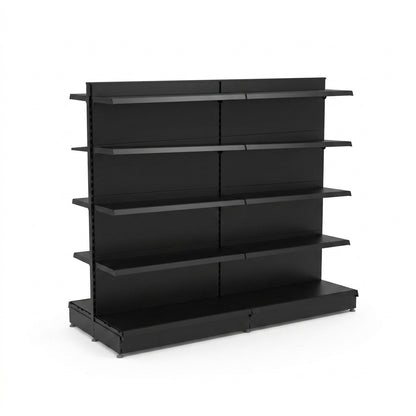 Black Retail Gondola Shelving - H1800mm - 2 Bays With 470mm Base Shelf - 16 Shelves