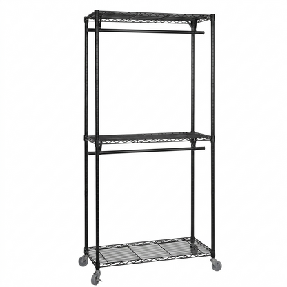 Black Wire Clothes Rack with Wheels - H2175mm - 2 x Rail & 3 x Shelves