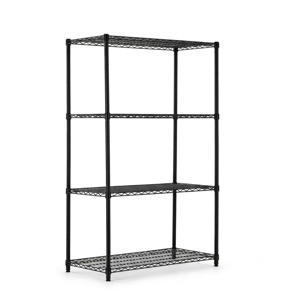 4 Tier Heavy Duty Black Wire Shelving Unit - H1800 x D450mm