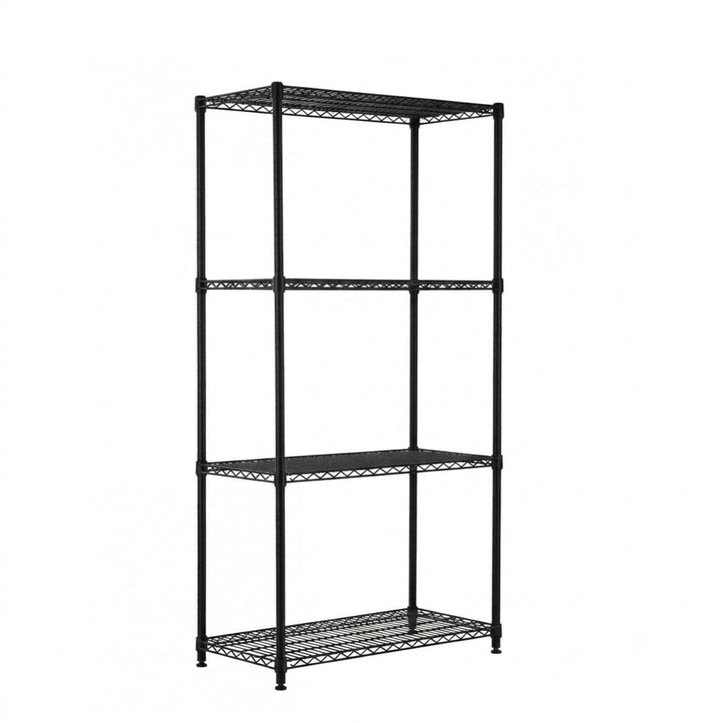 4 Tier Heavy Duty Black Wire Shelving Unit - H1800 x D450mm