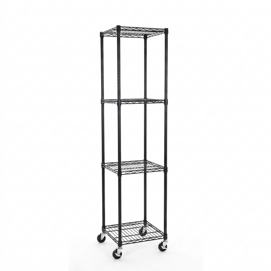 4 Tier Black Wire Shelving Unit with Wheels - H1875 x W450 x D450mm