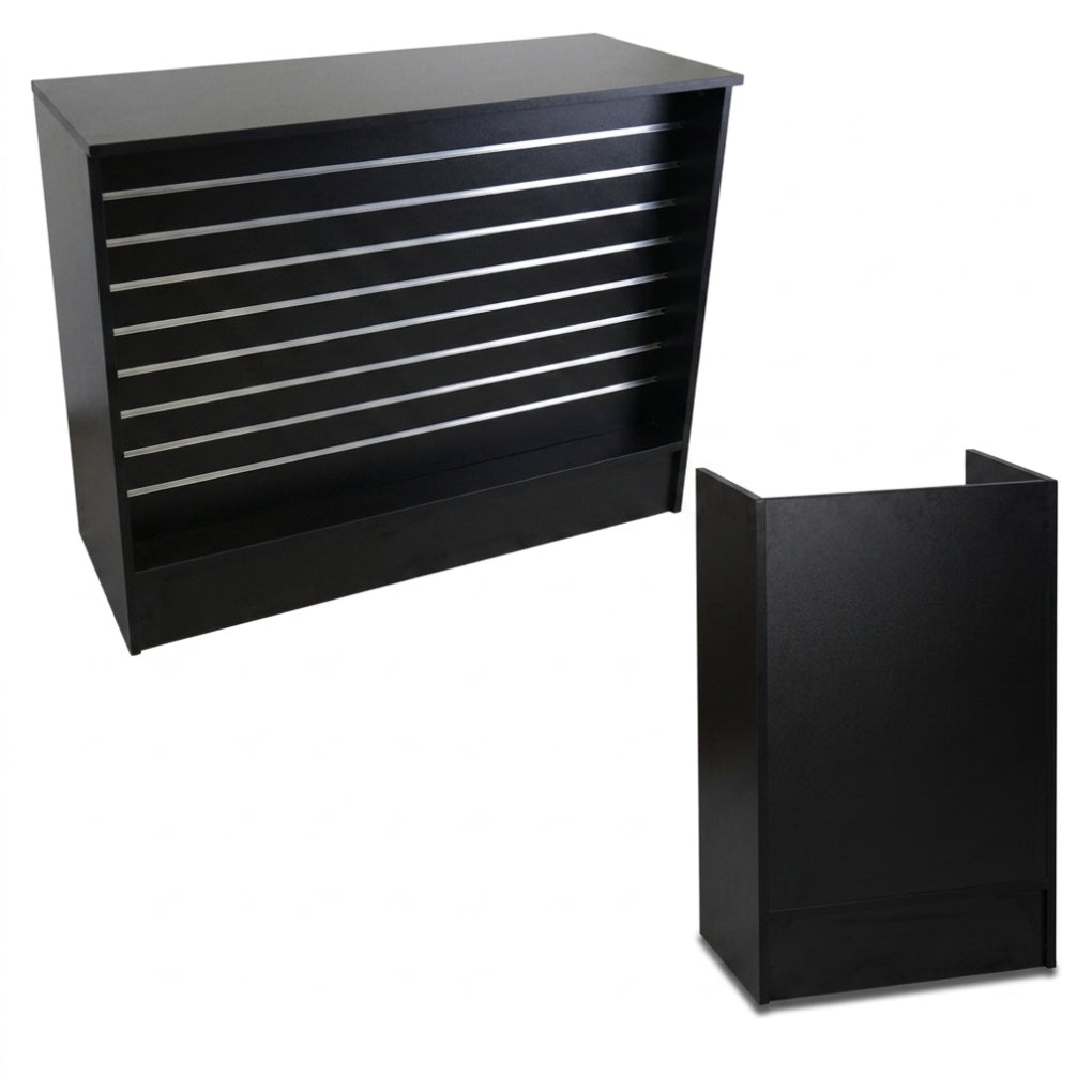 Black Shop Counter with Slatwall Front and Till Unit Bundle - Silhouette Range