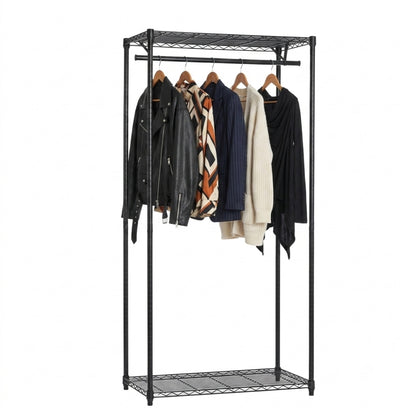 Black Wire Clothes Rack - H1800mm- 1 x Rail & 2 x Shelves