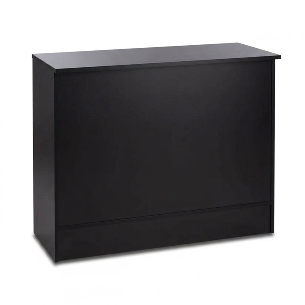 2 x Black Shop Counters and 1 x Corner Display Unit with Wooden Shelves Bundle