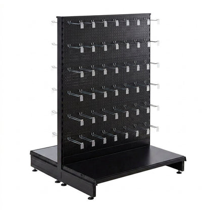 Black Modular Gondola Unit - Perforated Back Panels, Euro Hooks, Tickets Holders