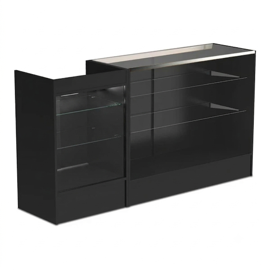 Black Shop Counter With 3/4 Glass Display and Glass Front Till Unit Bundle - Silhouette Range