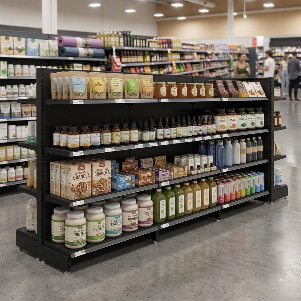 Black Retail Shelving Modular Gondola Unit - 8 x 370mm Shelves - H1400mm