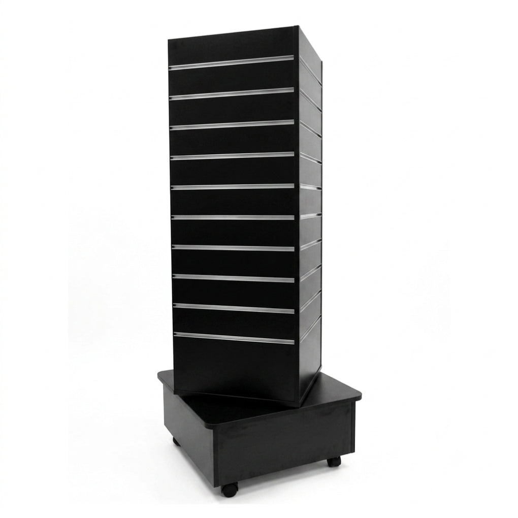 Black Large Slatwall Revolving Tower with Wheels - Silhouette Range