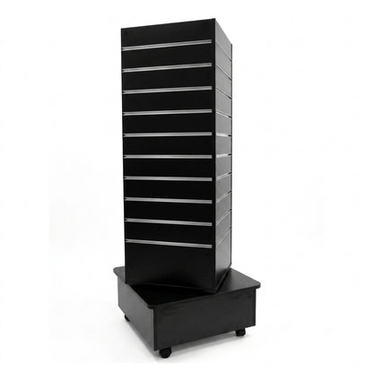 Black Large Slatwall Revolving Tower with Wheels - Silhouette Range