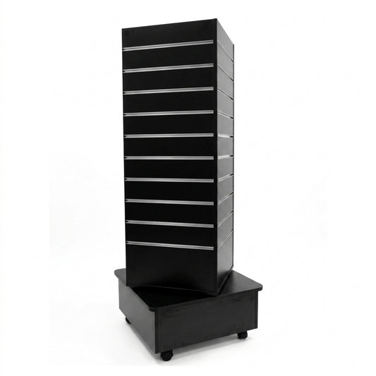 Black Large Slatwall Revolving Tower with Wheels - Silhouette Range
