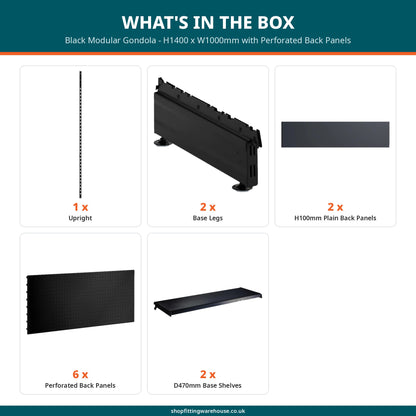 Black Modular Gondola - H1400 x W1000mm with Perforated Back Panels
