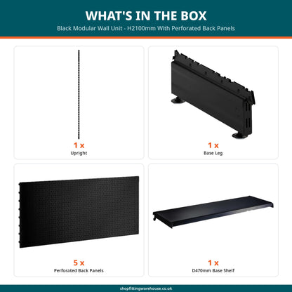 Black Modular Wall Unit - H2100mm With Perforated Back Panels