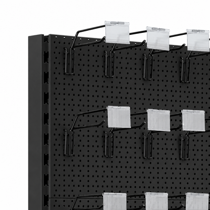 Black perforated panel and hook detail